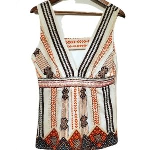 Venus ivory orange brown Sleeveless deep plunge Blouse M NWOT